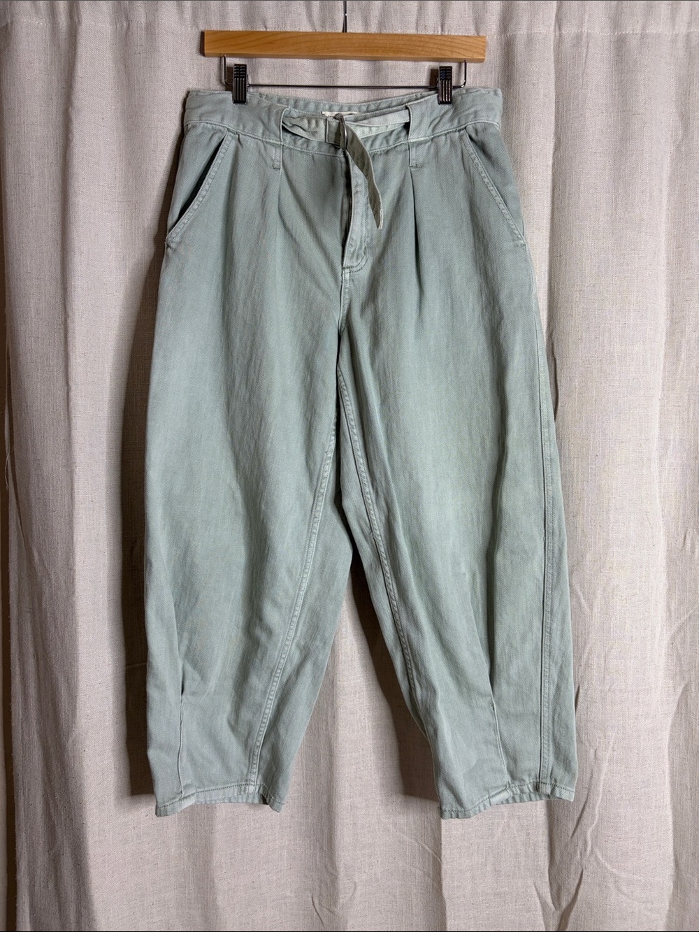 Light Sage Drawstring High-Rise Tapered barrel Pants